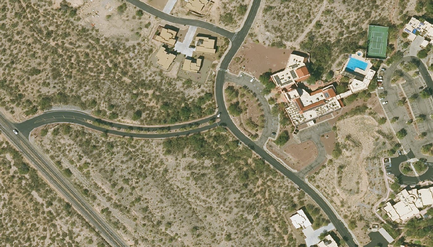 Aerial photograph of the clubhouse and amenities at The Academy Village