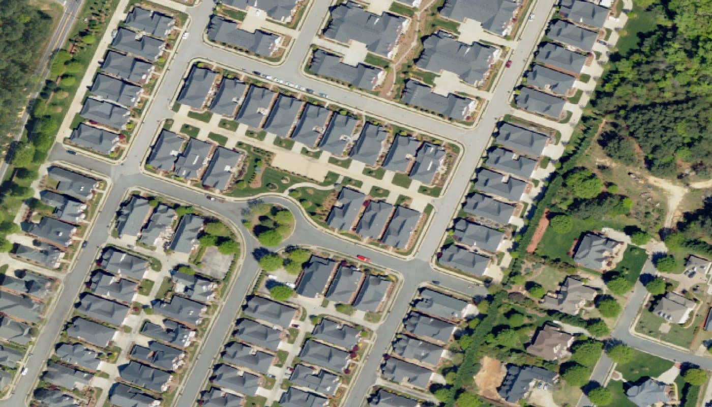 Aerial photograph of the clubhouse and amenities at Augusta Place at Laurel Creek