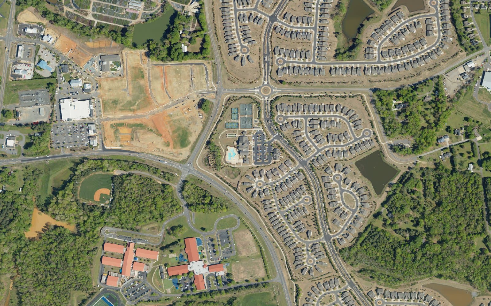 Aerial photograph of Carolina Orchards and the surrounding area