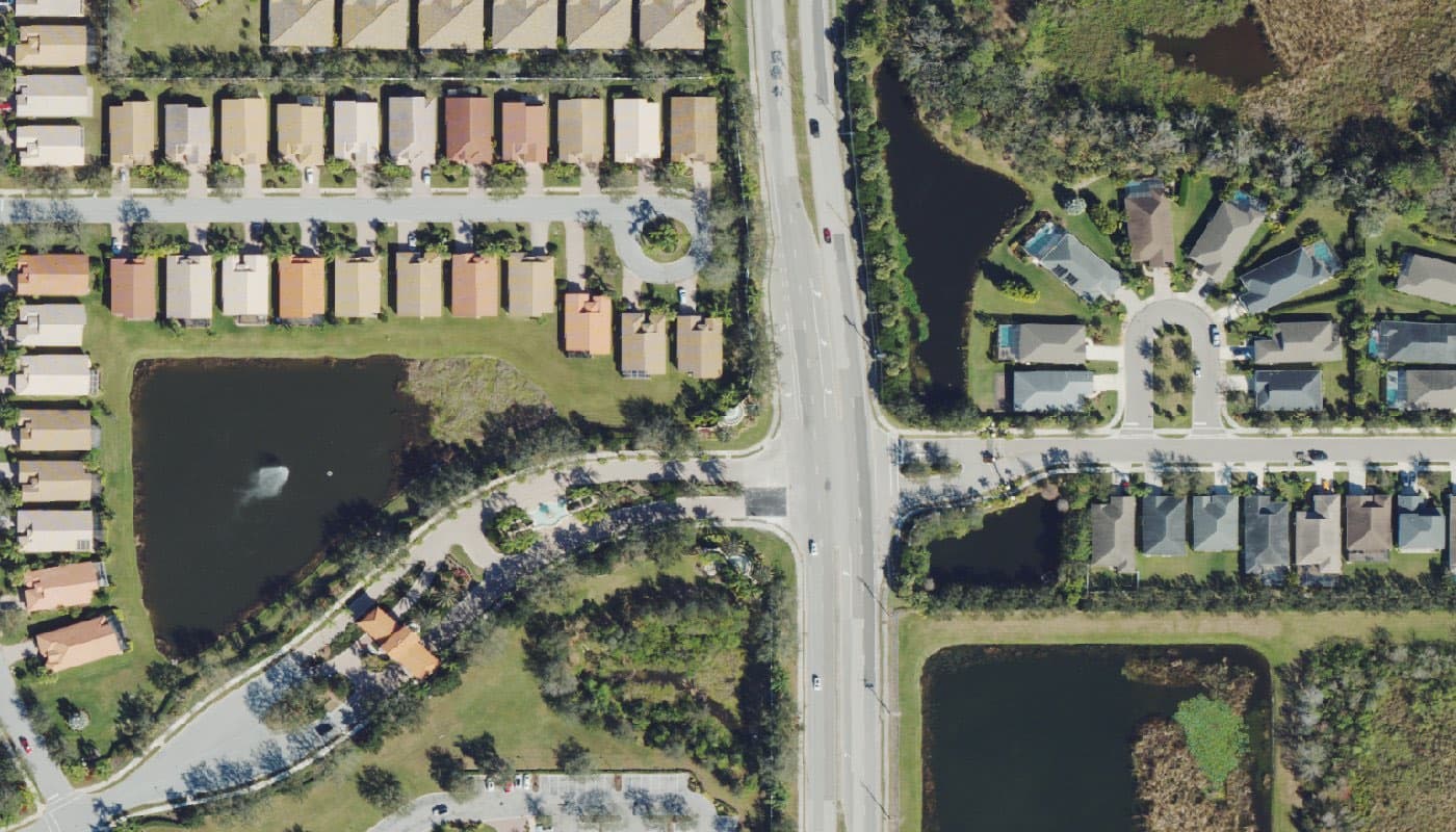 Aerial photograph of the clubhouse and amenities at Cascades at Sarasota