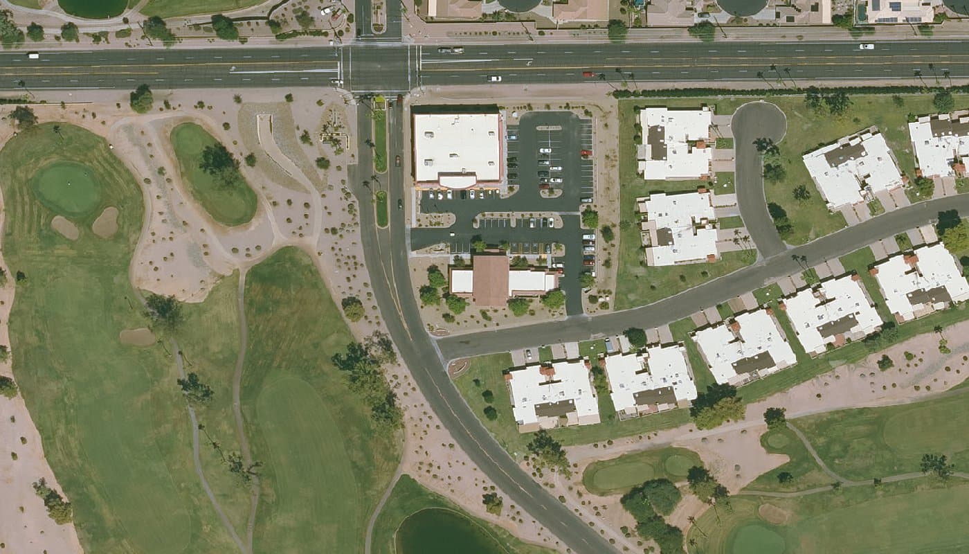 Aerial photograph of the clubhouse and amenities at Cottonwood Palo Verde at Sun Lakes