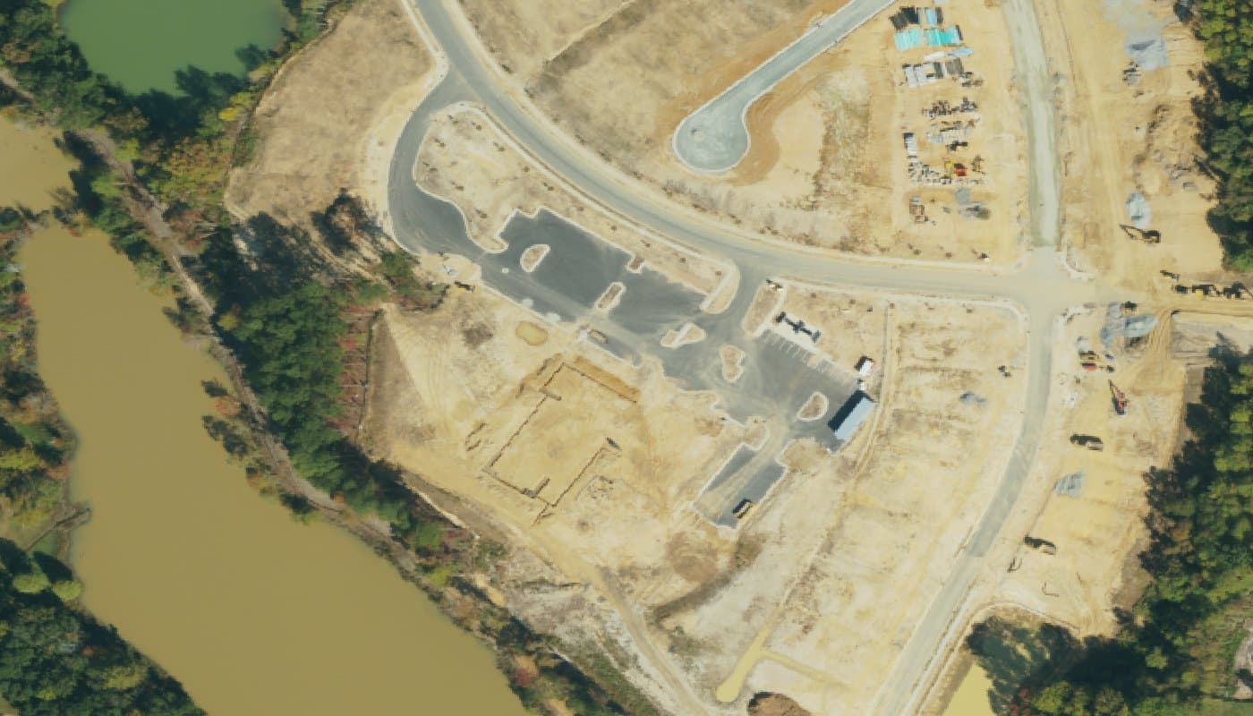 Aerial photograph of the clubhouse and amenities at Del Webb at Carolina Gardens