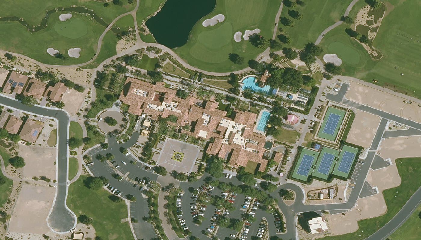 Aerial photograph of the clubhouse and amenities at Encanterra, a Trilogy Resort Community
