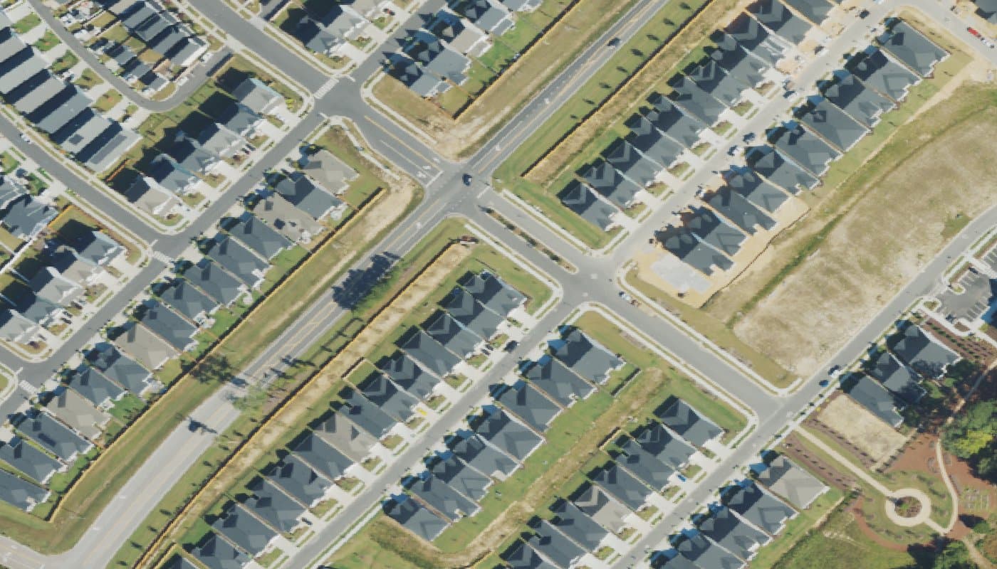 Aerial photograph of the clubhouse and amenities at Encore at Wendell Falls