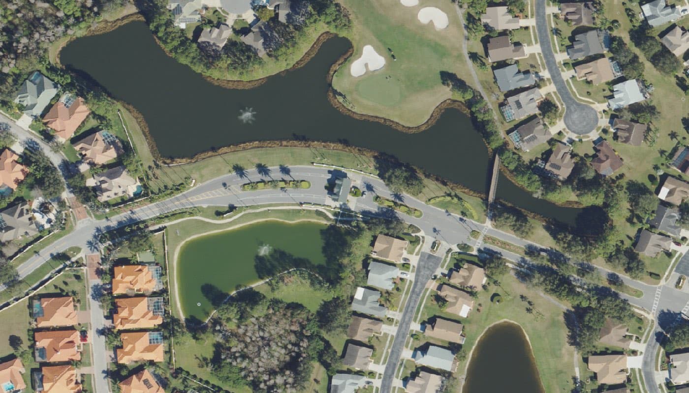 Aerial photograph of the clubhouse and amenities at Heritage Springs