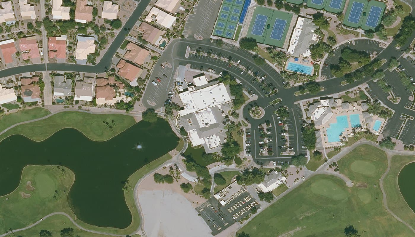 Aerial photograph of the clubhouse and amenities at IronOaks at Sun Lakes