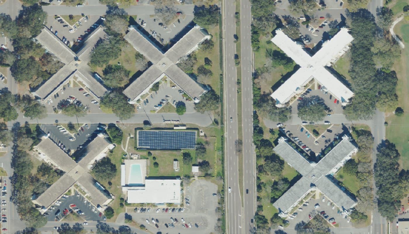 Aerial photograph of the clubhouse and amenities at On Top of the World Clearwater