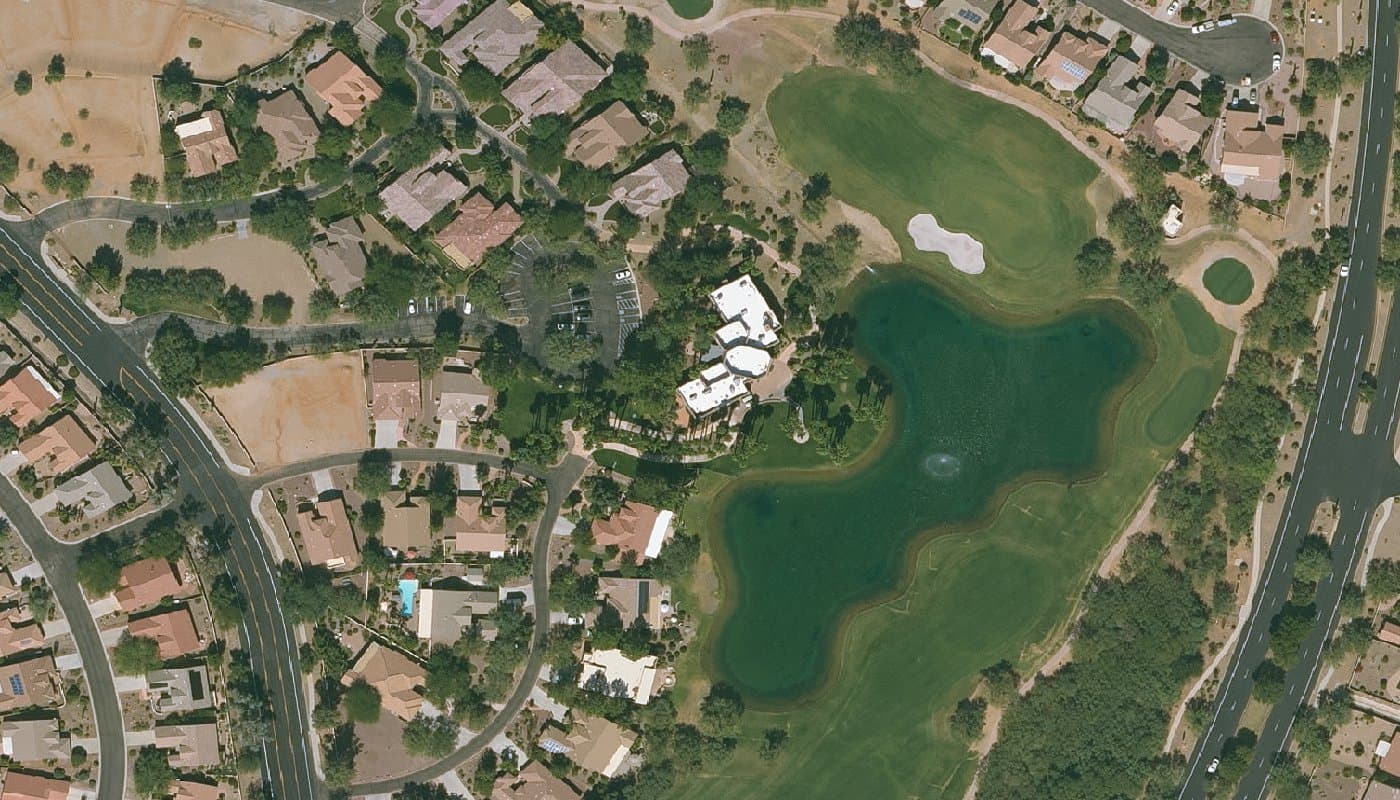 Aerial photograph of the clubhouse and amenities at Quail Creek