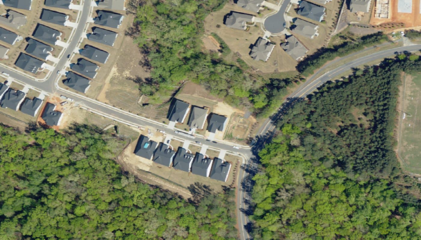 Aerial photograph of the clubhouse and amenities at Regency at Palisades