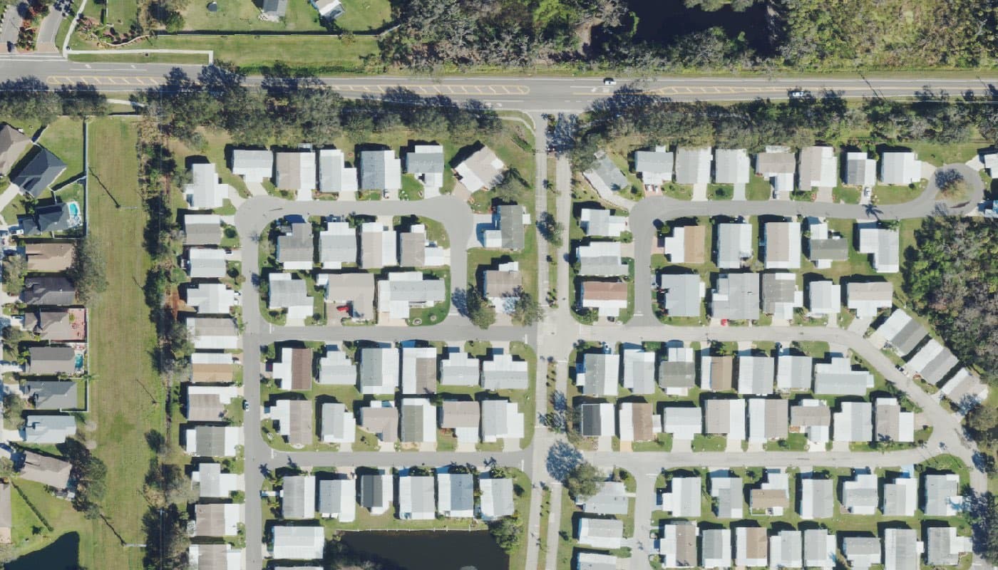 Aerial photograph of the clubhouse and amenities at Ridgewood Estates