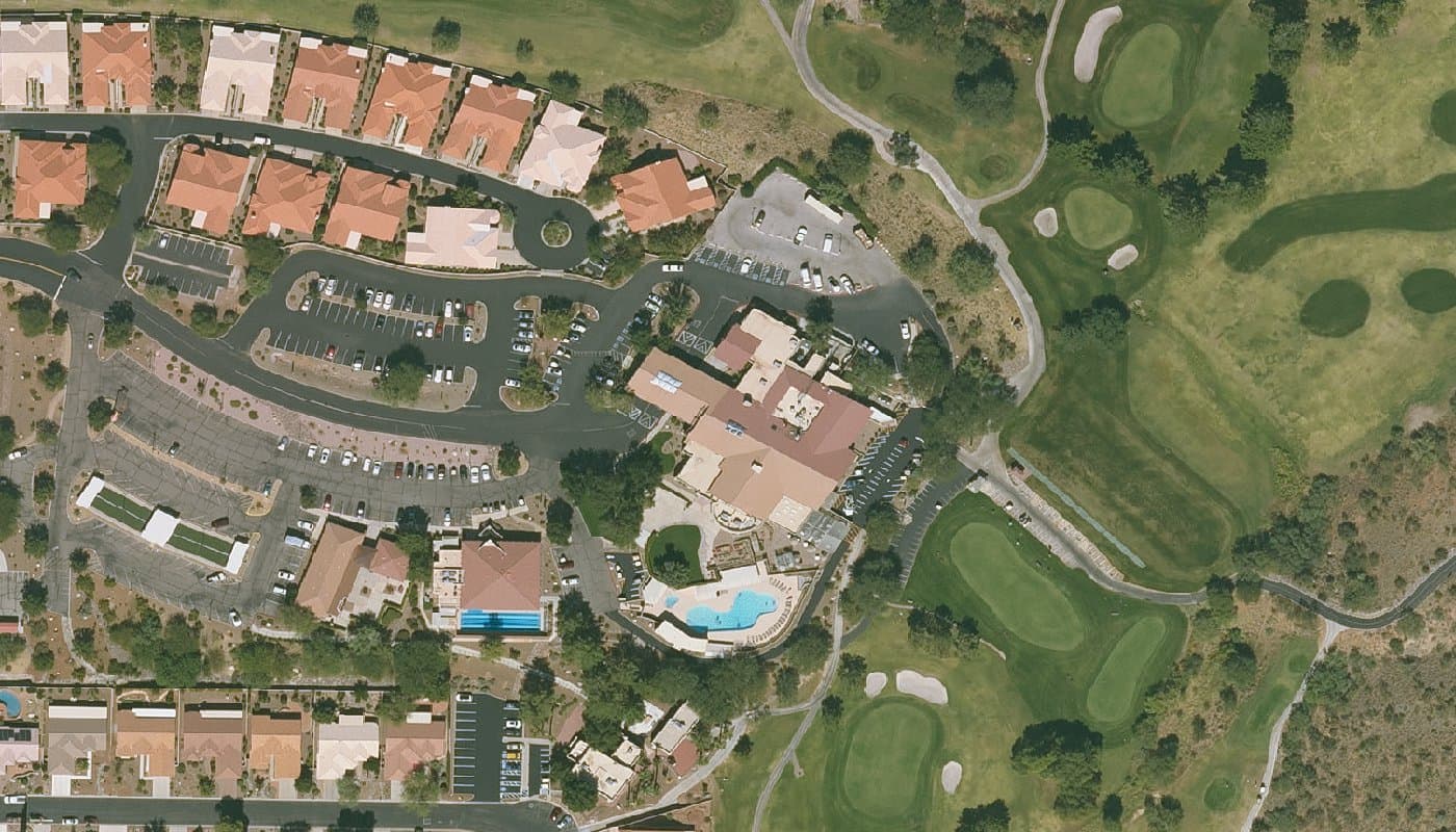 Aerial photograph of the clubhouse and amenities at SaddleBrooke (SaddleBrooke One)