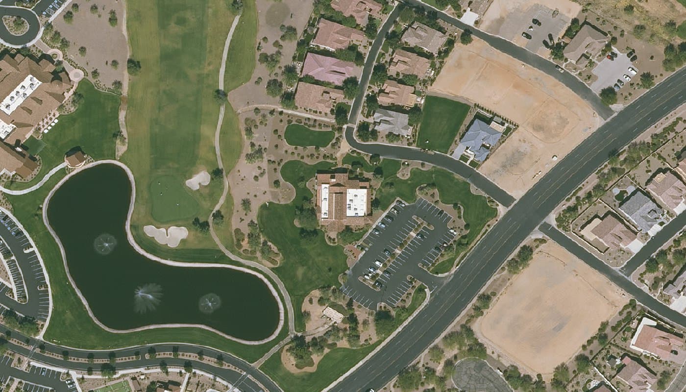 Aerial photograph of the clubhouse and amenities at SaddleBrooke Ranch