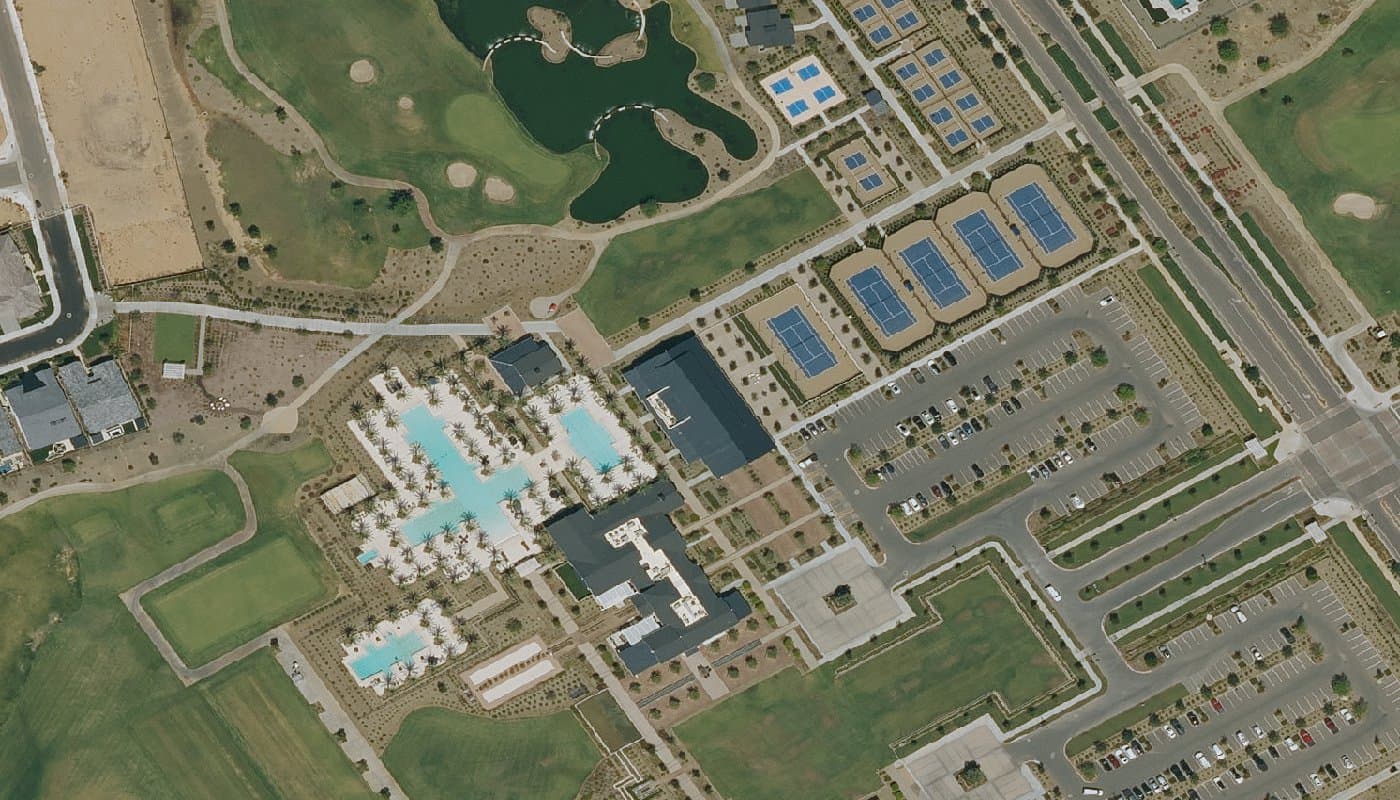 Aerial photograph of the clubhouse and amenities at Sterling Grove