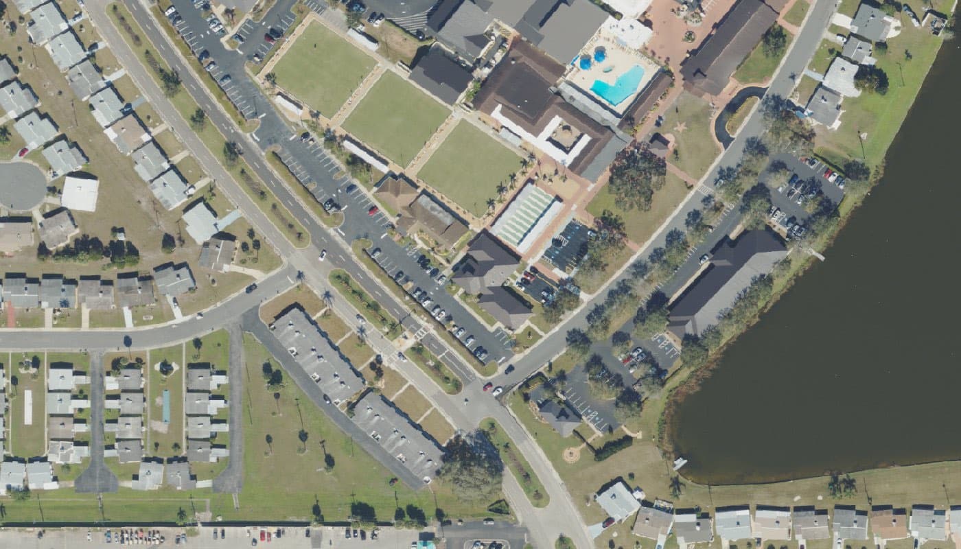Aerial photograph of the clubhouse and amenities at Sun City Center