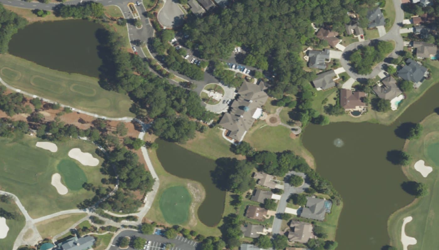 Aerial photograph of the clubhouse and amenities at Sun City Hilton Head