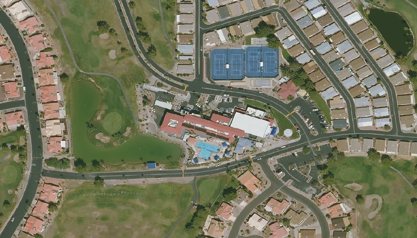 Aerial photograph of the clubhouse and amenities at SunBird Golf Resort