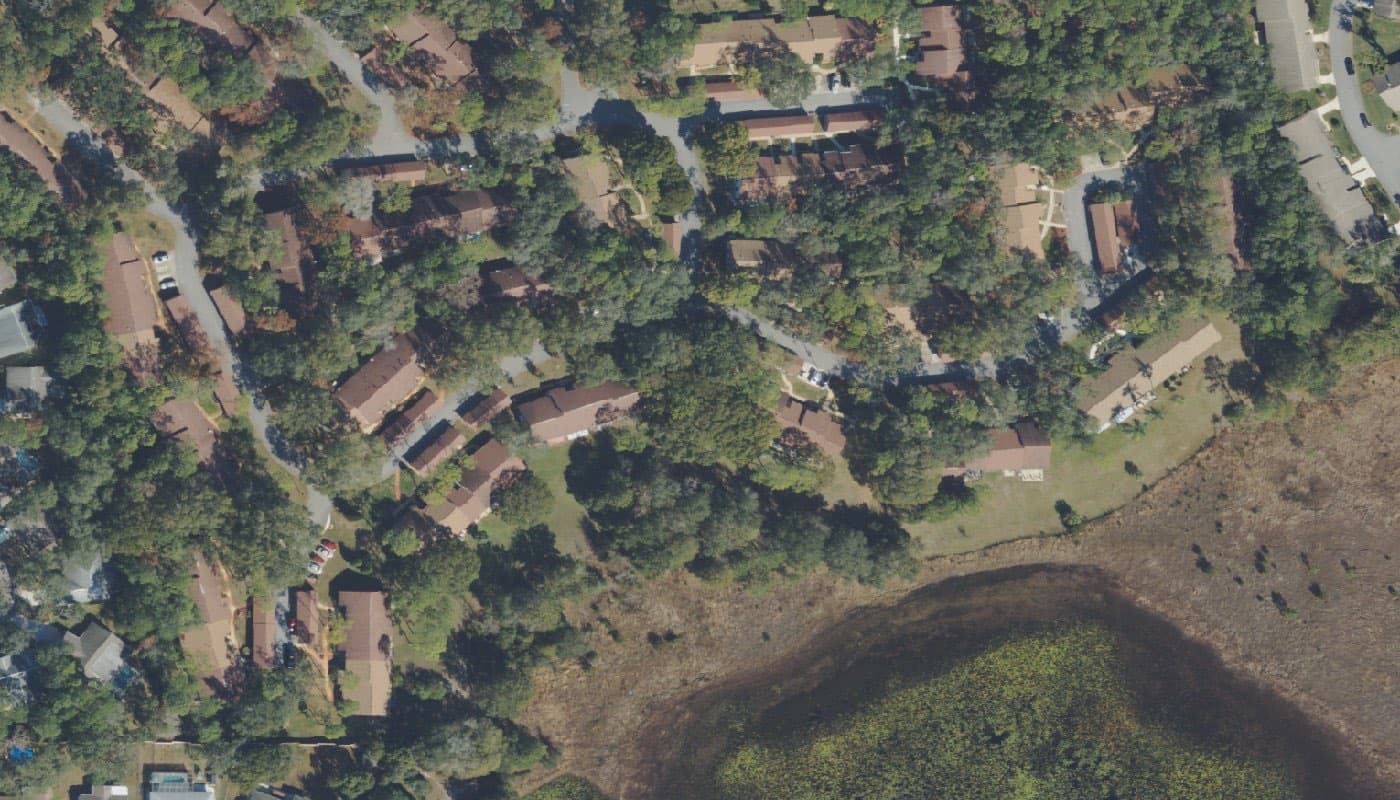 Aerial photograph of the clubhouse and amenities at Timber Pines